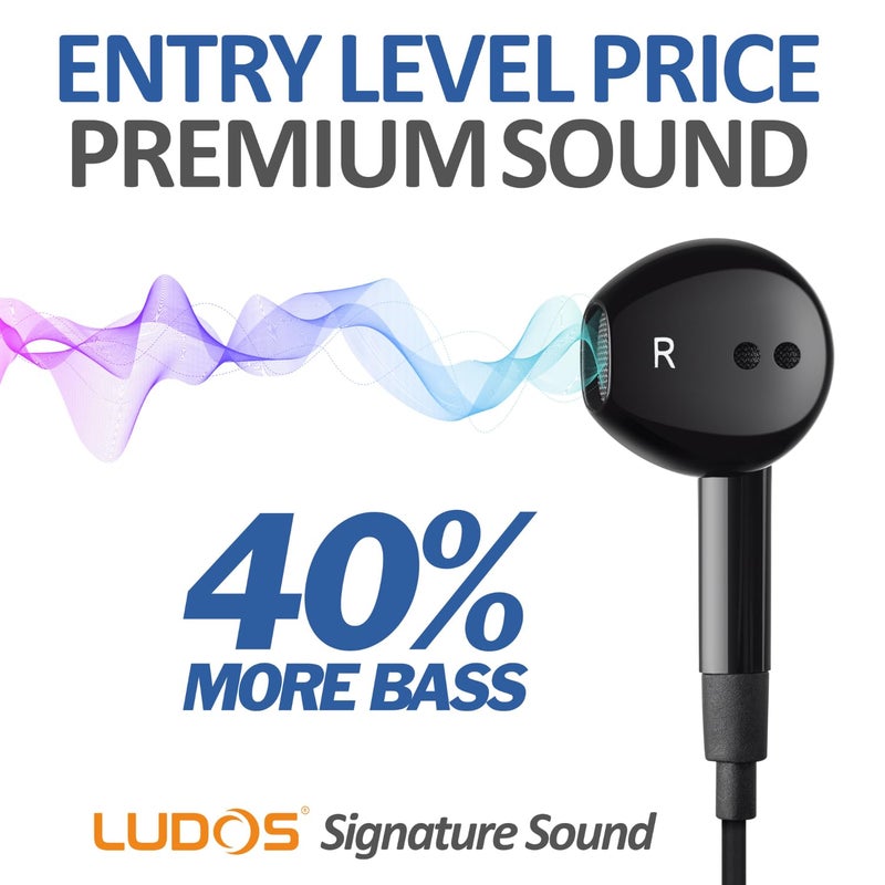 LUDOS FEROX Wired Earbuds in-Ear Headphones, 5 Year Warranty, Earphones with Microphone, Noise Isolation Corded for 3.5mm Jack Ear Buds for iPhone, Samsung, Computer, Laptop, Kids, School Students - Image 3