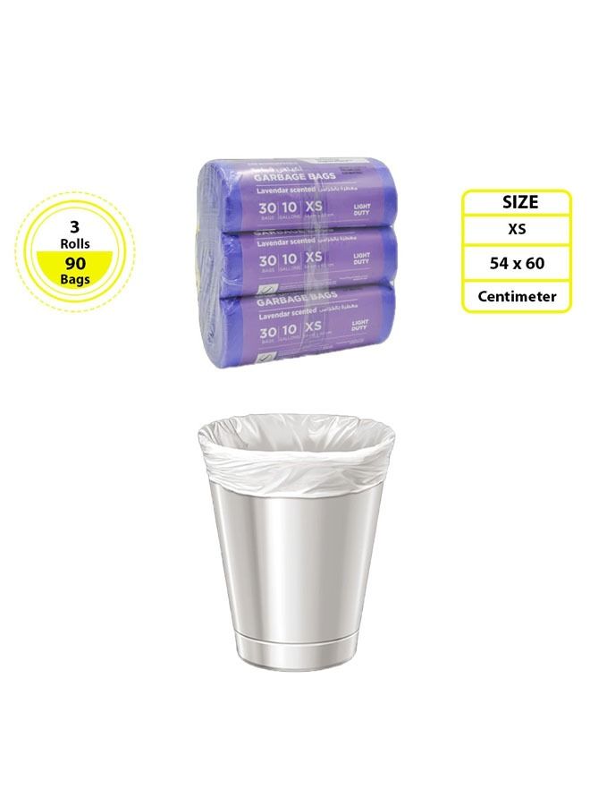 cleaning superstore Multi-Purpose Fragrance Scented Garbage Bag Roll for Garbage Bin/Dust Bin/Waste Basket/10 Gallons/30 Bags/54x60 cm/Lavender (Pack Of 3) - Image 3