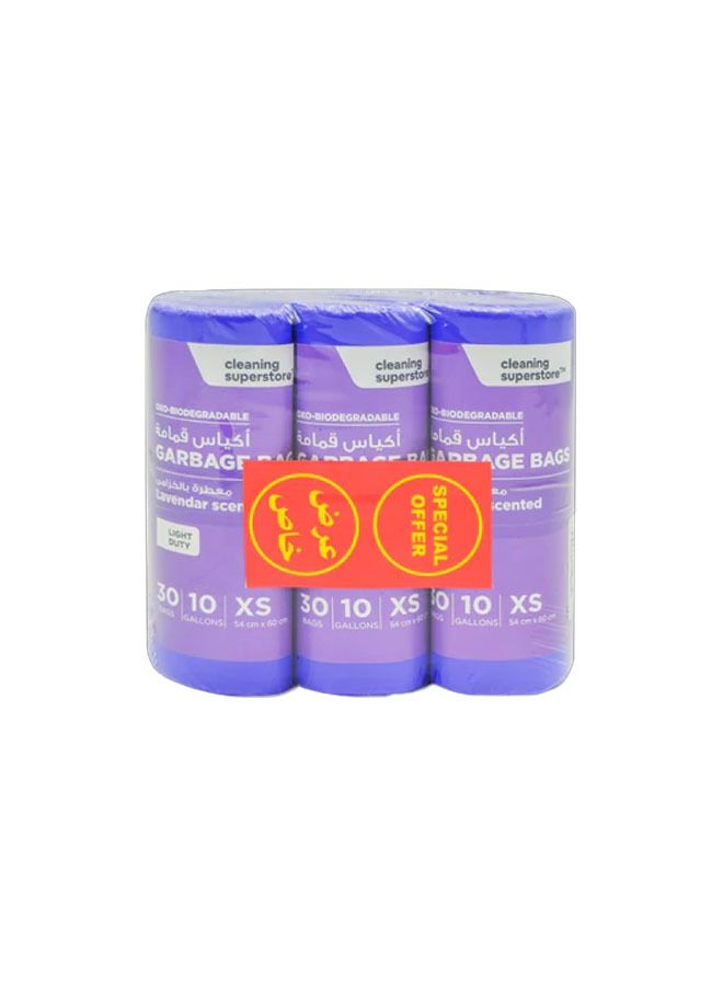 cleaning superstore Multi-Purpose Fragrance Scented Garbage Bag Roll for Garbage Bin/Dust Bin/Waste Basket/10 Gallons/30 Bags/54x60 cm/Lavender (Pack Of 3) - Image 1