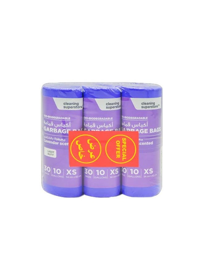 cleaning superstore Multi-Purpose Fragrance Scented Garbage Bag Roll for Garbage Bin/Dust Bin/Waste Basket/10 Gallons/30 Bags/54x60 cm/Lavender (Pack Of 3)  - Image 1