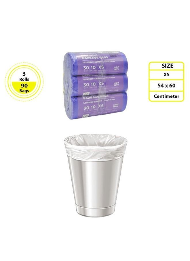 cleaning superstore Multi-Purpose Fragrance Scented Garbage Bag Roll for Garbage Bin/Dust Bin/Waste Basket/10 Gallons/30 Bags/54x60 cm/Lavender (Pack Of 3)  - Image 3