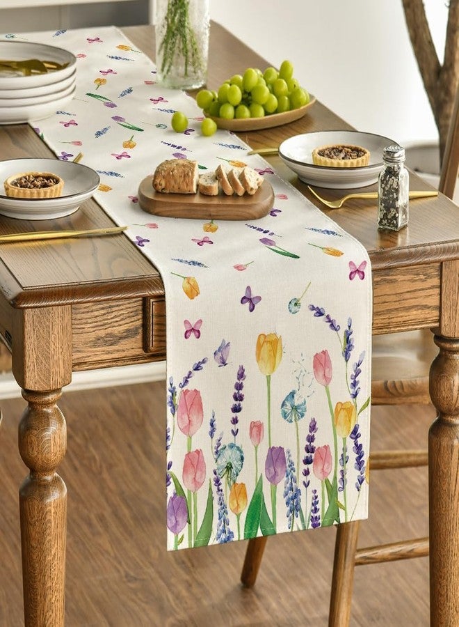 Artoid Mode Lavender Tulip Summer Table Runner, Spring Seasonal Anniversary Holiday Kitchen Dining Table Decoration for Indoor Outdoor Home Party Decor 13 x 72 Inch - Image 3