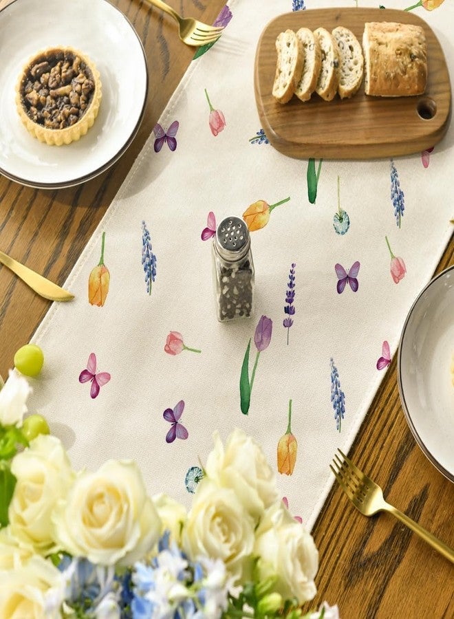 Artoid Mode Lavender Tulip Summer Table Runner, Spring Seasonal Anniversary Holiday Kitchen Dining Table Decoration for Indoor Outdoor Home Party Decor 13 x 72 Inch - Image 4