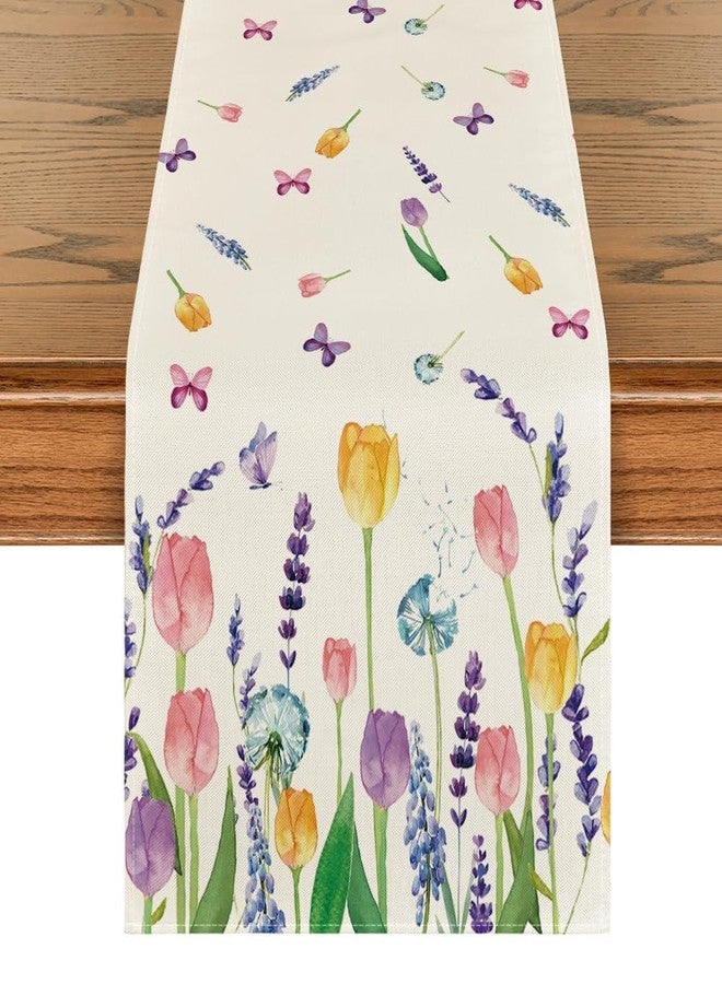 Artoid Mode Lavender Tulip Summer Table Runner, Spring Seasonal Anniversary Holiday Kitchen Dining Table Decoration for Indoor Outdoor Home Party Decor 13 x 72 Inch - Image 1