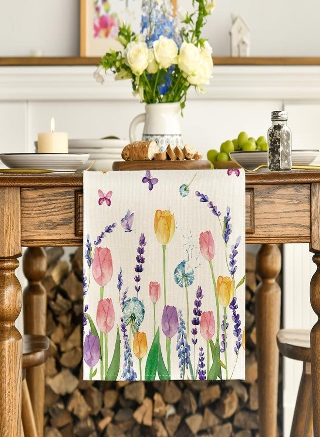 Artoid Mode Lavender Tulip Summer Table Runner, Spring Seasonal Anniversary Holiday Kitchen Dining Table Decoration for Indoor Outdoor Home Party Decor 13 x 72 Inch - Image 2