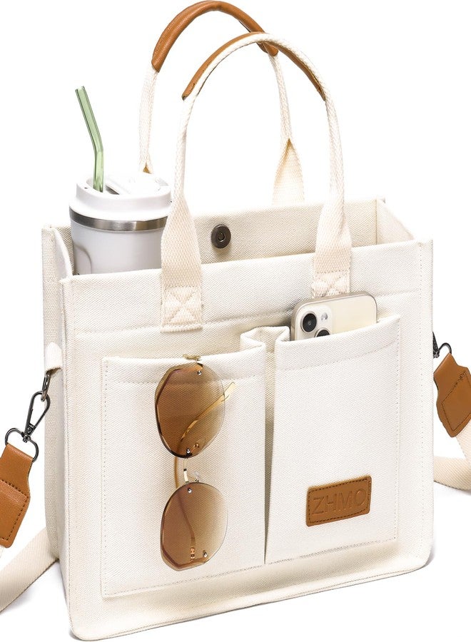 ZHMO Large Canvas Tote Bag for Women With Pockets,Laptop Crossbody Purses Everything Shoulder Bag Handbags for Work Book Gift - Image 1