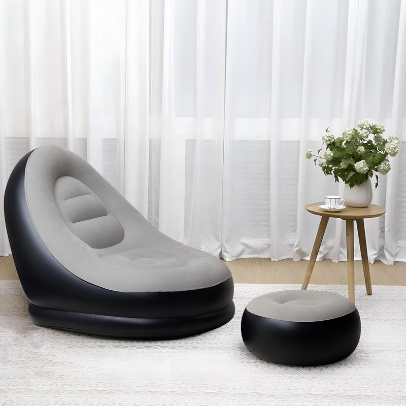 Comfort Recliner - Inflatable gray chair with footrest, durable and lightweight portable design, ideal for home office relaxation, single pack, provides ultimate comfort for resting after long work da - Image 1