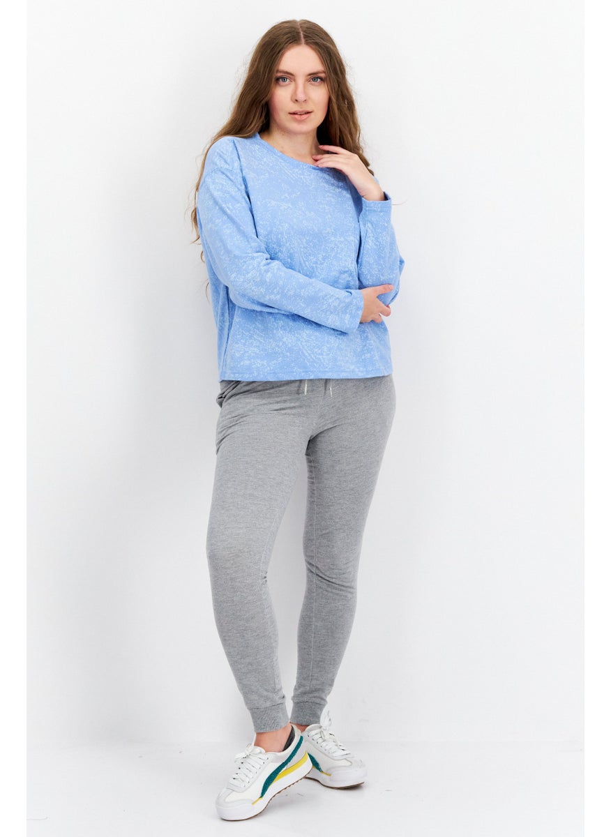 Weatherproof Women Round Neck Long Sleeves Chest Pocket Top, Blue  - Image 3