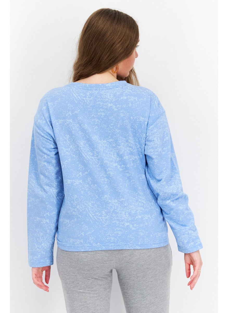 Weatherproof Women Round Neck Long Sleeves Chest Pocket Top, Blue  - Image 4