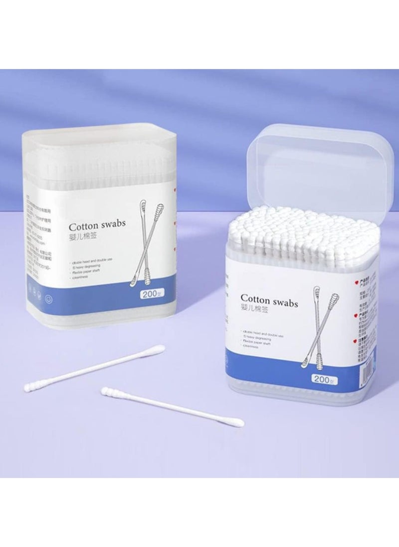Bebiland - 400Pcs Baby Cotton Swabs, Ear Cleaners, Double-headed Design, Biodegradable Baby Cotton Buds Kids Safety Swabs,  Applicator Cleaning Sticks Wax Cleaner for Baby Ear Nose Clean - Image 1