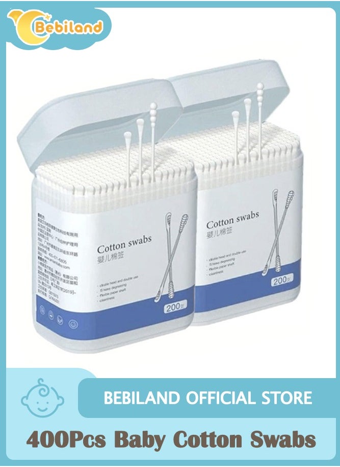 Bebiland - 400Pcs Baby Cotton Swabs, Ear Cleaners, Double-headed Design, Biodegradable Baby Cotton Buds Kids Safety Swabs,  Applicator Cleaning Sticks Wax Cleaner for Baby Ear Nose Clean - Image 1