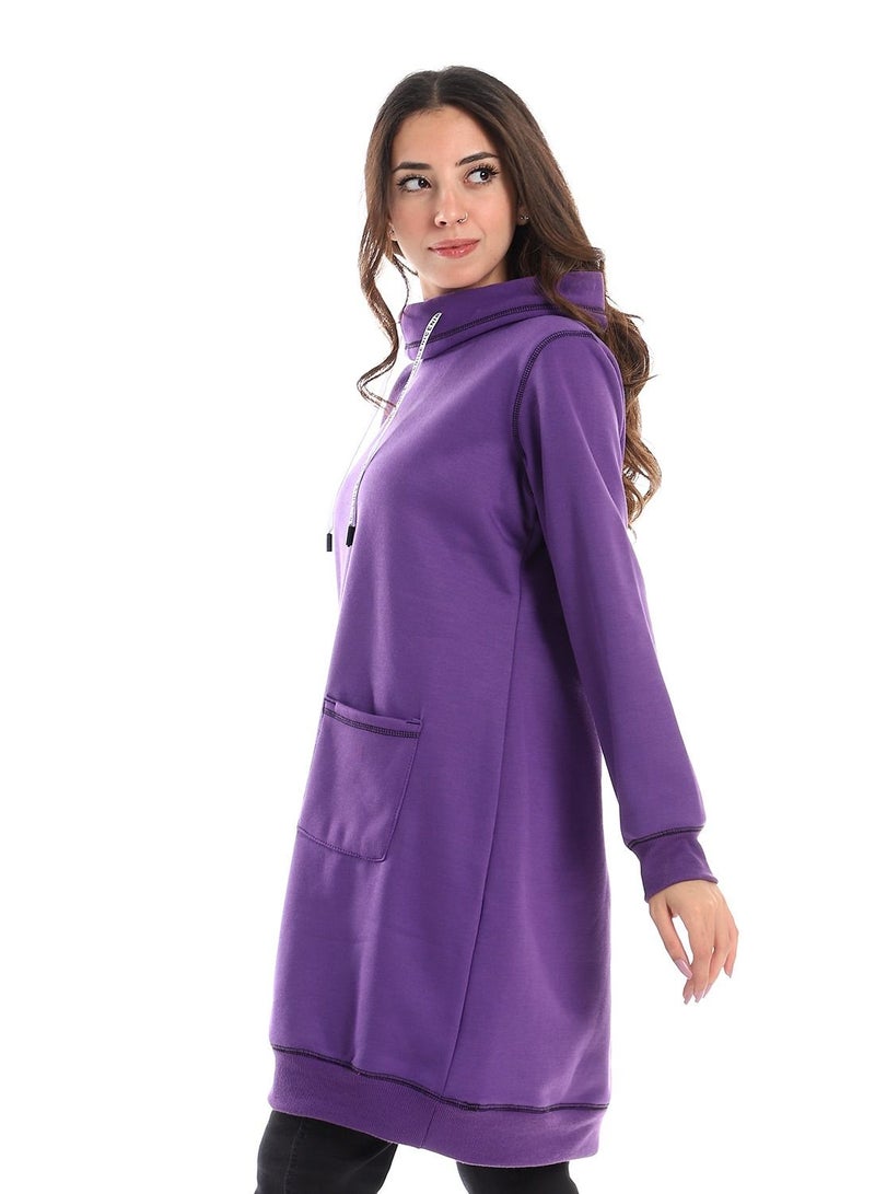 Caesar Woman Long Hoodie With Two Pocket And Sewing Design  - Image 2