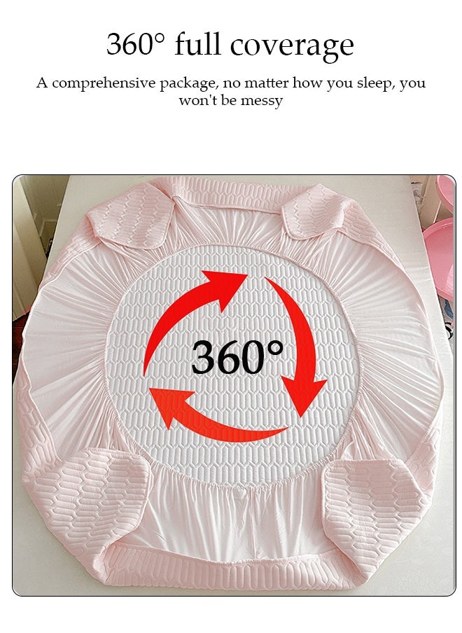 DUNISO 3-Piece of Ice Silk Cooling Bedding Set,Extreme Heat Cooling Bedding Set,Anti-Slip Latex Cool Silk Bed Cover with Pillowcases,Latex Mattress Pad for Summer Heat,Breathable Sheets,Night Sweat Relief,150*200CM,Pale Pink  - Image 5