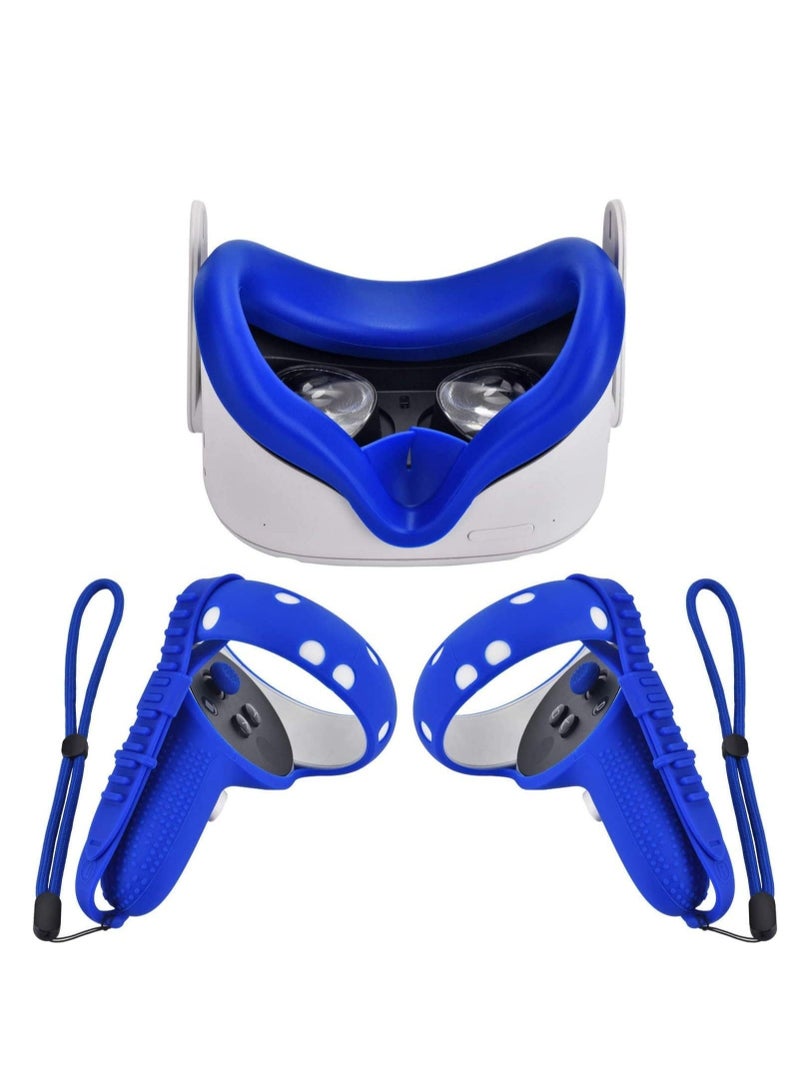 VR Controller Accessories, Silicone Controller Grip Cover for Oculus Quest 2 with Face Cover Combo, VR Headset Accessories Sweatproof Anti Collision - Image 1