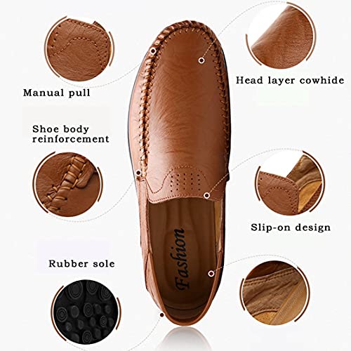 Go Tour Men's Premium Genuine Leather Casual Slip On Loafers Breathable Driving Shoes Fashion Slipper Brown 8.5/42 - Image 2