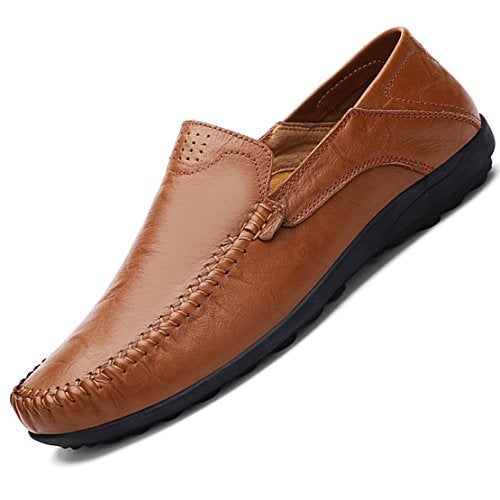 Go Tour Men's Premium Genuine Leather Casual Slip On Loafers Breathable Driving Shoes Fashion Slipper Brown 8.5/42 - Image 1