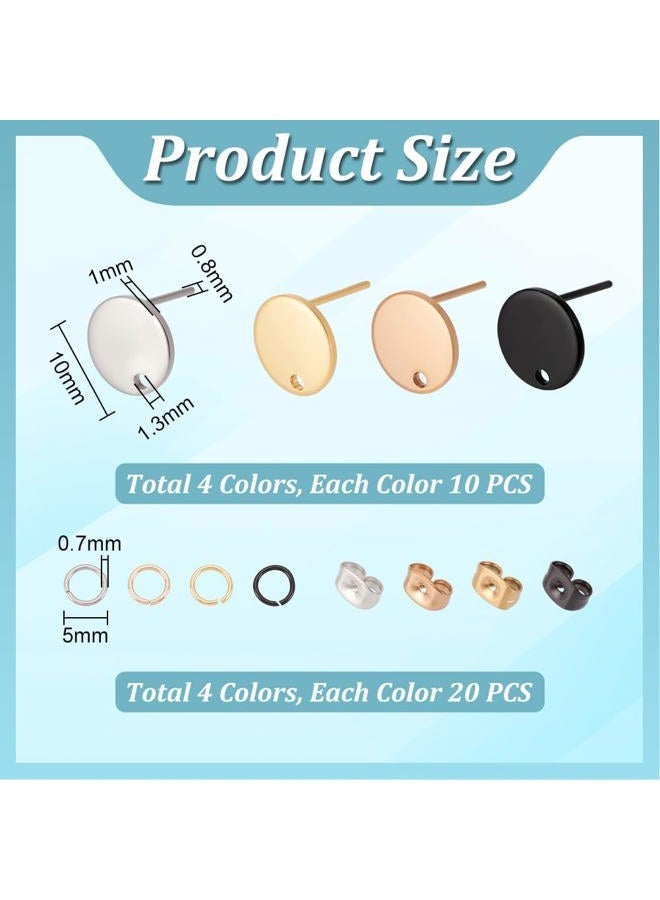 UNICRAFTALE 40 Pieces (20 Pairs) 4 Mixed Color Stainless Steel Earrings 0.8 mm Flat Pin Round Earrings with Ear Nuts Results Components - Image 3
