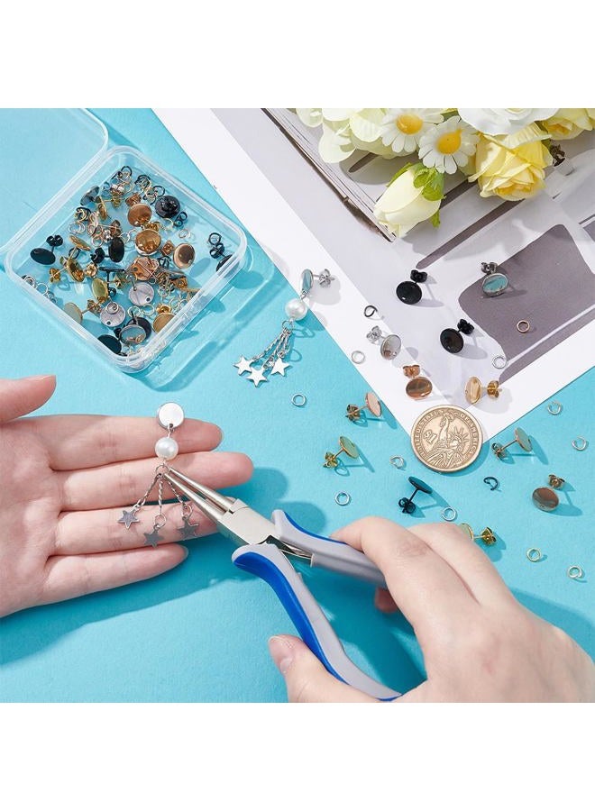 UNICRAFTALE 40 Pieces (20 Pairs) 4 Mixed Color Stainless Steel Earrings 0.8 mm Flat Pin Round Earrings with Ear Nuts Results Components - Image 2