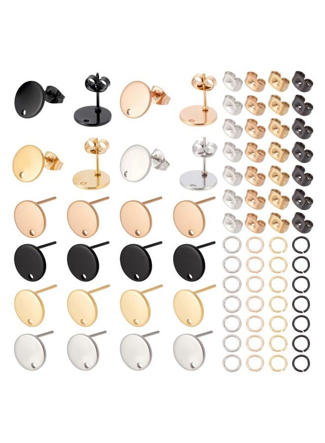UNICRAFTALE 40 Pieces (20 Pairs) 4 Mixed Color Stainless Steel Earrings 0.8 mm Flat Pin Round Earrings with Ear Nuts Results Components - Image 1