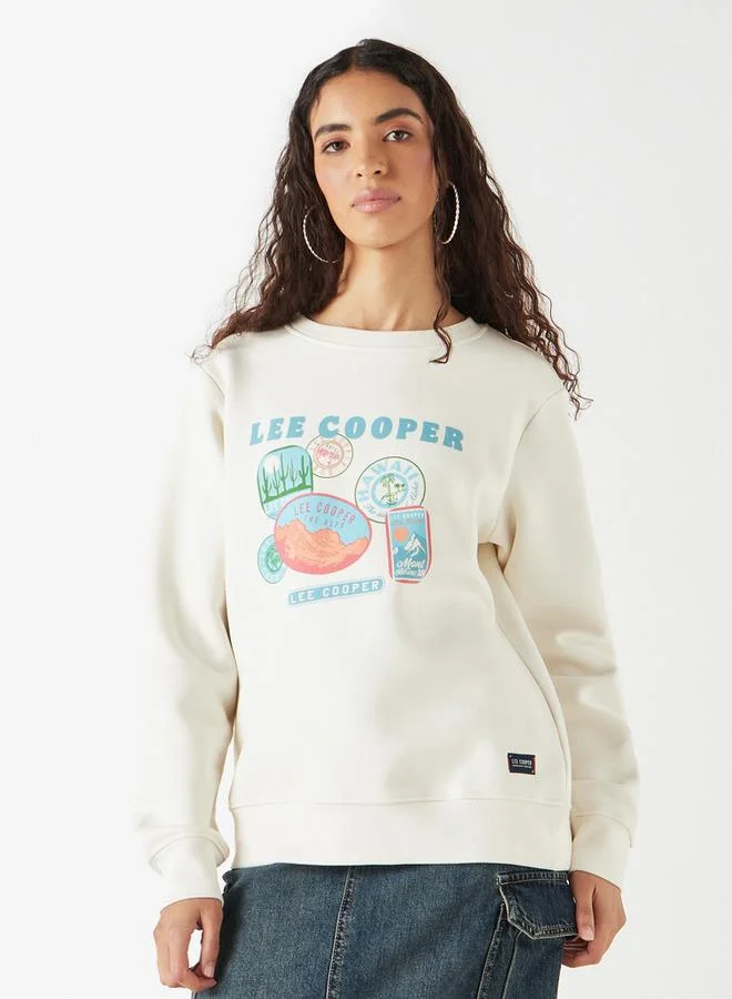 Lee Cooper Logo Embossed Cotton Sweatshirt with Long Sleeves