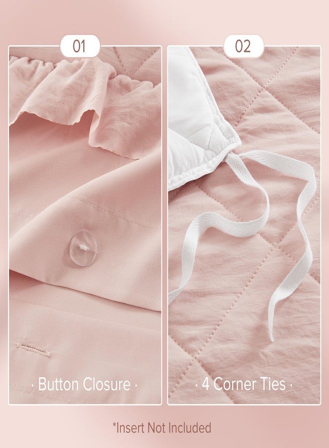 كومفورت سبيسيس طقم غطاء لحاف كوين بلون وردي فاتح من كومفورت سبيسز - 3 قطع، غطاء لحاف مكشكش بنمط ماسي، مناسب لجميع الفصول، خفيف الوزن، ناعم كالقطن، غطاء سرير كوين وأغطية وسائد من الألياف الدقيقة المغسولة مسبقًا، مقاس كوين - Image 4