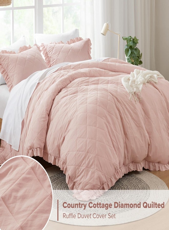 كومفورت سبيسيس طقم غطاء لحاف كوين بلون وردي فاتح من كومفورت سبيسز - 3 قطع، غطاء لحاف مكشكش بنمط ماسي، مناسب لجميع الفصول، خفيف الوزن، ناعم كالقطن، غطاء سرير كوين وأغطية وسائد من الألياف الدقيقة المغسولة مسبقًا، مقاس كوين - Image 2