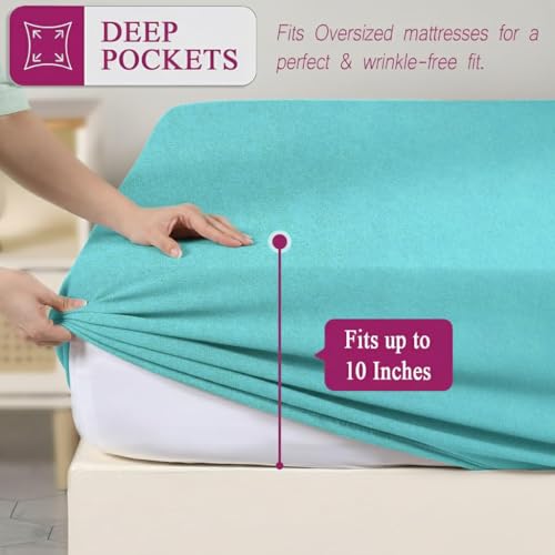 Trance Cotton Feel Terry 72 x 70 inch Ultra Soft Waterproof Mattress Protector | Breathable - Hypoallergenic Fitted Style Mattresses Cover (72x70 inch | 6x5.8 feet, Turquoise - Pack of 1) - Image 2