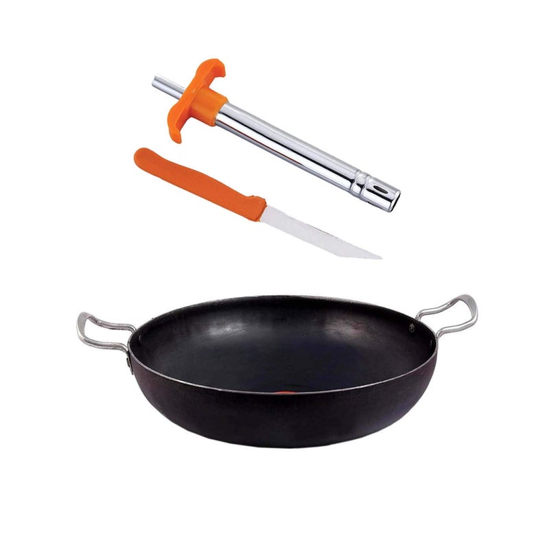 KITCHEN SHOPEE 3 Iron Deep Kadai PES Gas Lighter Set Black 8 Inches 9 Inches 12 Inches Diameter 7 litres - Image 2