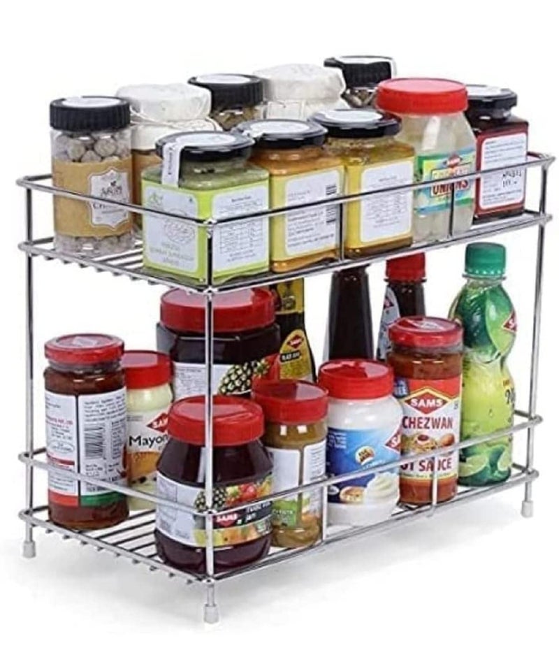 12FOR COLLECTION 2-Tier Stainless Steel Kitchen Counter Organizer Rack, Multipurpose Storage Shelf for Pantry, Spice Jars, Condiments, Kitchen Accessories - Image 4
