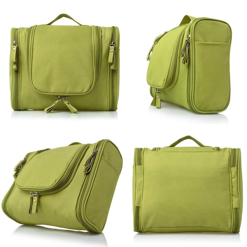 RURIBOSY Large Capacity Cosmetic Travel Bag Womens Makeup Travel Bag Portable Leather Cosmetics Bag Makeup Storage Bags with Handle and Divider Opening Makeup OrganizerALL DESIGN GREEN - Image 2