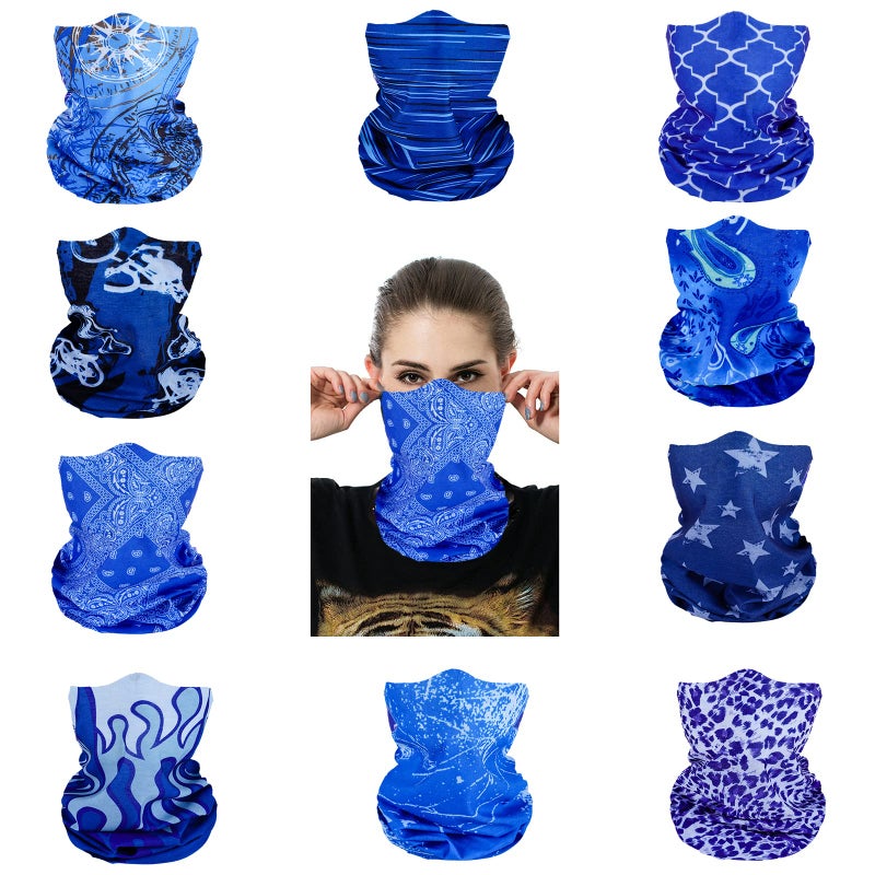 Cutewing Neck Gaiter Masks Tube Scarf,10PCS Seamless Face Covering Gator Masks,Blue Ourdoor Face Mask Tube Bandanas Magic Headband UV Headwrap Balaclavas for Sports Workout Fitness - Image 1