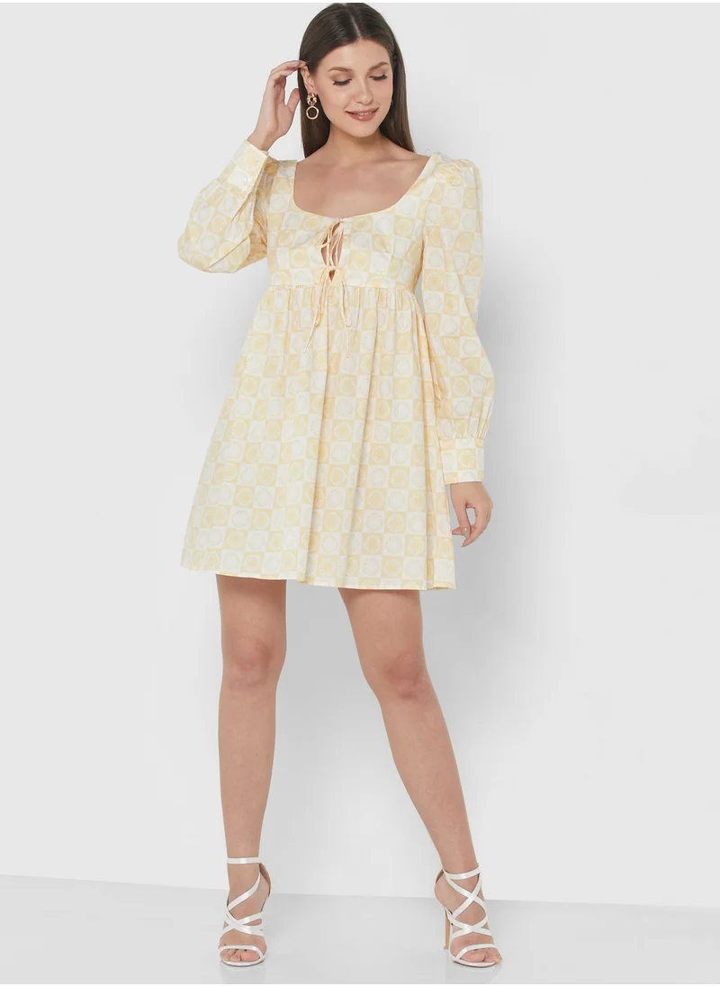 GLAMOROUS Puff Sleeve Cut Out Detail Dress