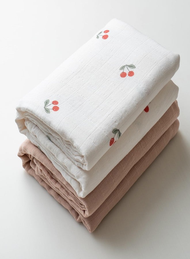 Miaoberry GOTS Certified Organic Muslin Swaddle Blankets, 2 Pack Baby Receiving Blankets, Soft Breathable Cotton Swaddles for Newborn Girls, Cherry & Blush Pink - Image 3