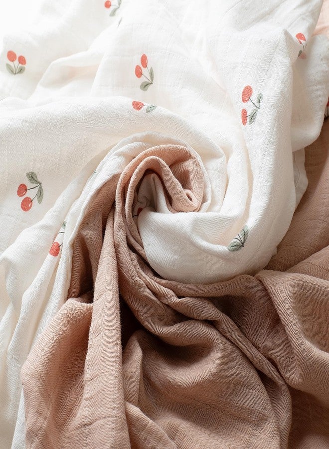 Miaoberry GOTS Certified Organic Muslin Swaddle Blankets, 2 Pack Baby Receiving Blankets, Soft Breathable Cotton Swaddles for Newborn Girls, Cherry & Blush Pink - Image 2
