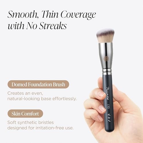 Piccasso 132 Foundation Brush - Professional Rounding Makeup Brush for Liquid & Cream - Seamless Flawless Finish, Beginner Friendly K-Beauty Tool - High Adherence & No Streaks, Durable Synthetic Hair - Image 2