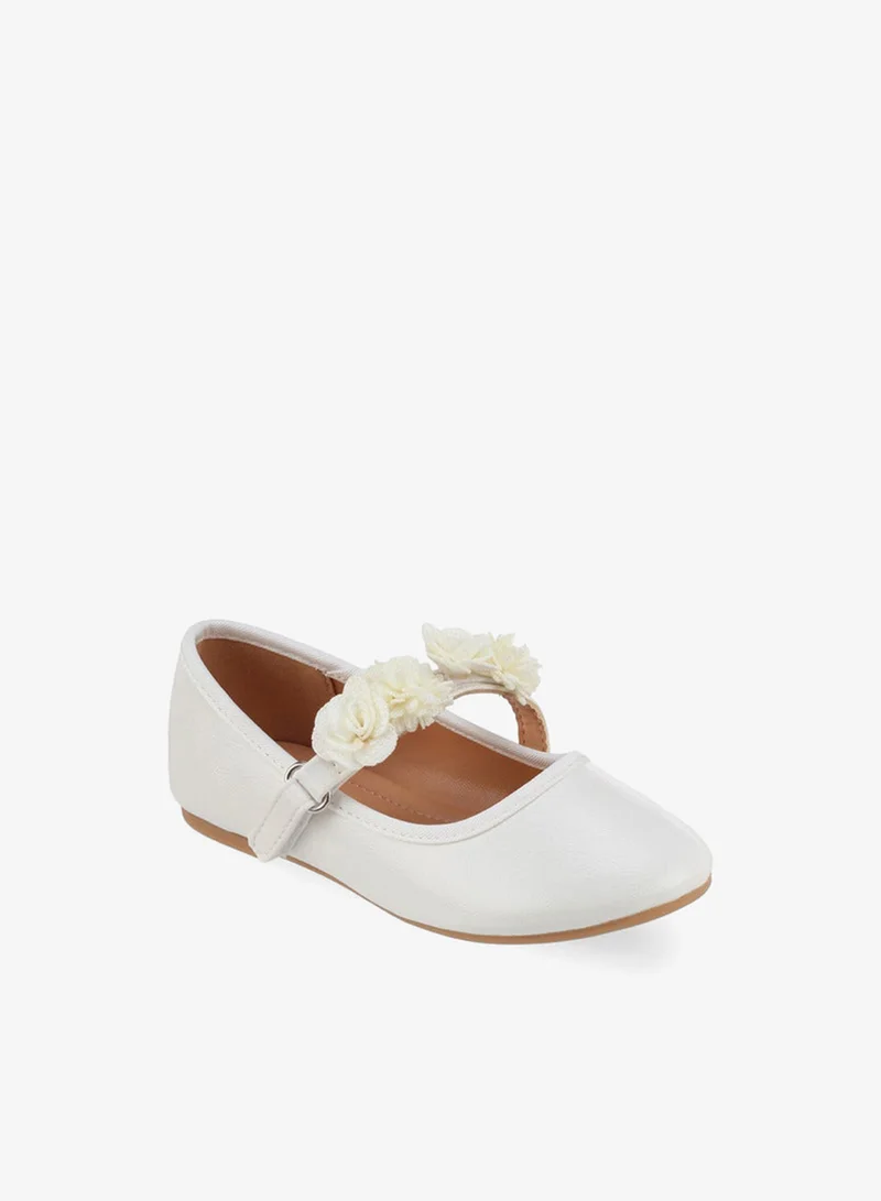 Flora Bella By Shoexpress Girls Floral Embellished Hook & Loop Ballerina Shoes