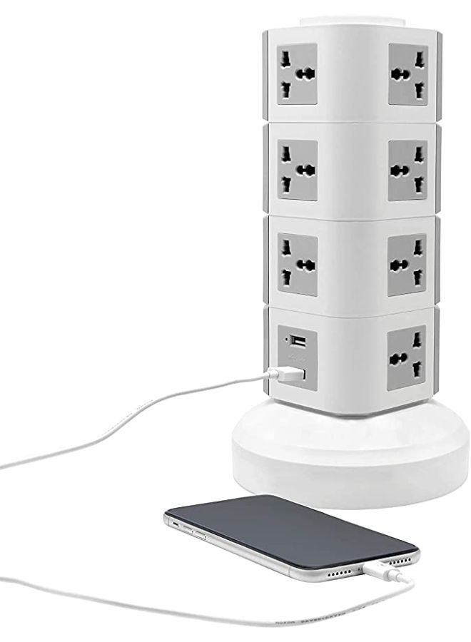 4 Layer Multi Socket 220V Tower Extension Electrical Outlet Lead with USB Ports 3M Cord and UK-Plug Power Strip Multi Charging Station  - Image 4
