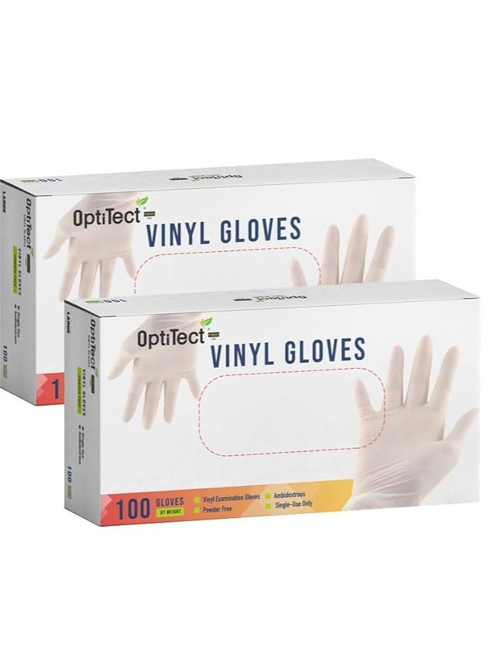 OptiTect Vinyl Gloves Powder Free, Medium Size, 100 Disposable Pieces – Durable, Comfortable & Latex-Free Pack of 2