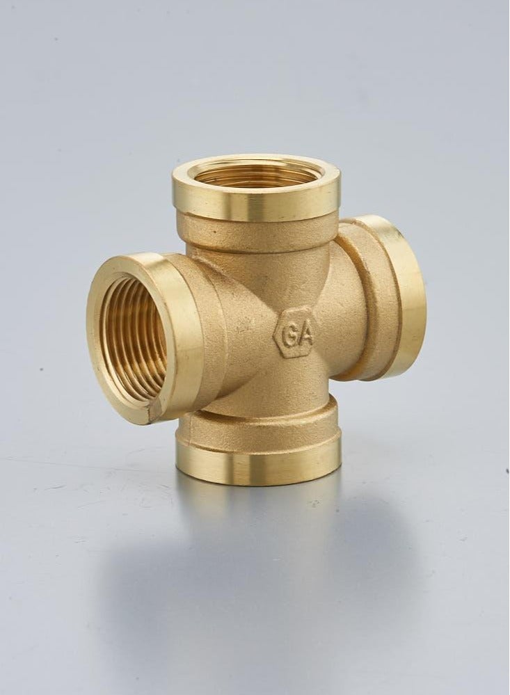 GA  2 Pcs set,  Brass Female Cross 1/2 inch Brass Plumbing Fittings Set, High-Purity Copper Alloy, BSPT Thread Standard - Image 1