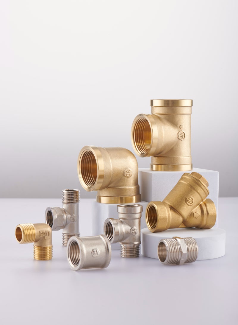 GA  2 Pcs set,  Brass Female Cross 1/2 inch Brass Plumbing Fittings Set, High-Purity Copper Alloy, BSPT Thread Standard - Image 2