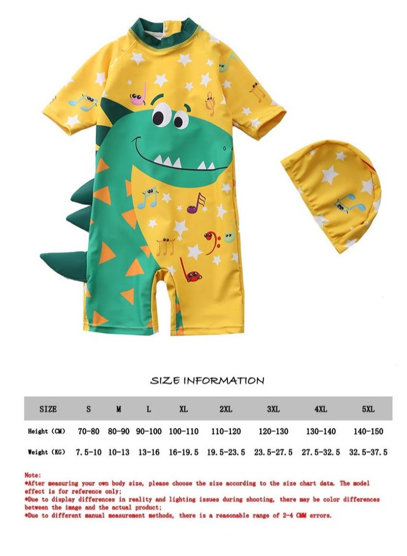 SISGL Children's Swimsuit For Boys Dinosaur Design Short Sleeve With Cap One Piece Surfing Suit Baby Swimming Pool Boy Swimsuit - Image 3