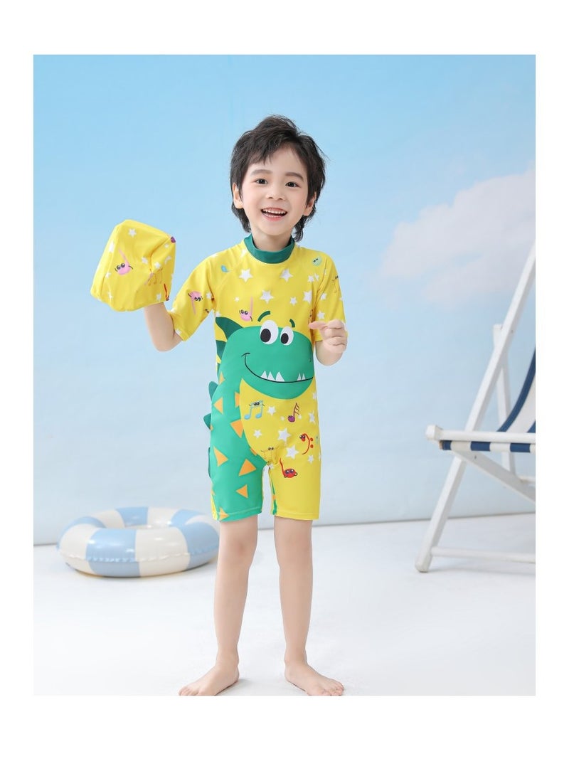 SISGL Children's Swimsuit For Boys Dinosaur Design Short Sleeve With Cap One Piece Surfing Suit Baby Swimming Pool Boy Swimsuit - Image 4