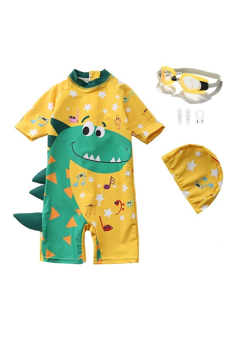 SISGL Children's Swimsuit For Boys Dinosaur Design Short Sleeve With Cap One Piece Surfing Suit Baby Swimming Pool Boy Swimsuit - Image 1