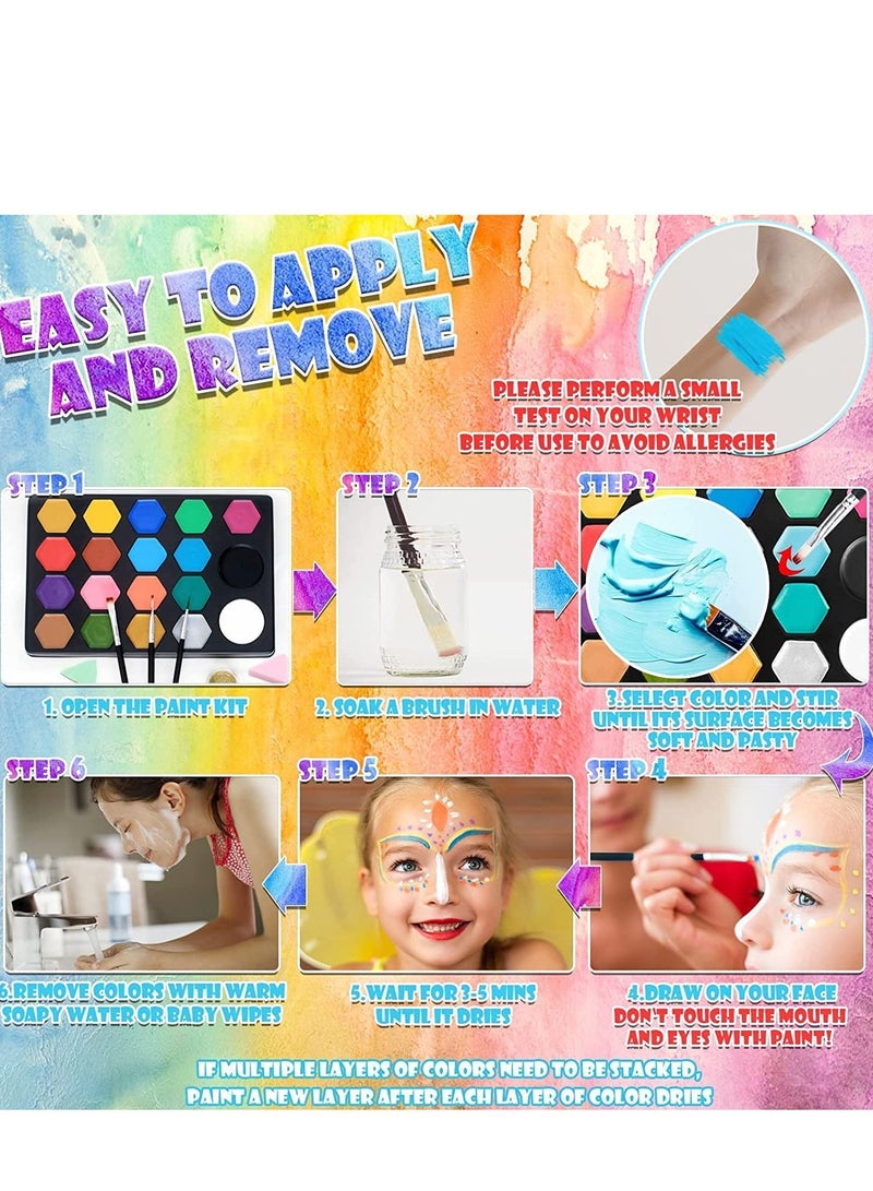 Y&D 37PCS Face Painting Kits for Kids 19 Colors Water Based Quick Dry  Paint Set with 35 Stencils 3 Brushes Sticker Sponge Professional  Makeup Kit Carnival - Image 5