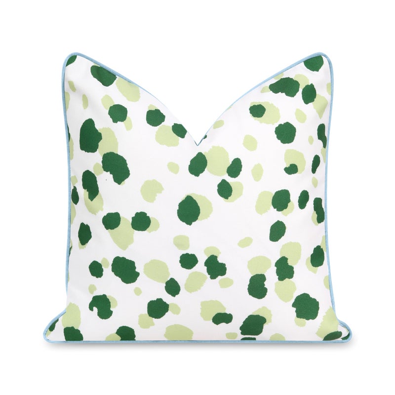 Hofdeco Premium Coastal Patio Indoor Outdoor Throw Pillow Cover Only 20x20 Water Repellent for Backyard Couch Green Leopard with Piping - Image 2