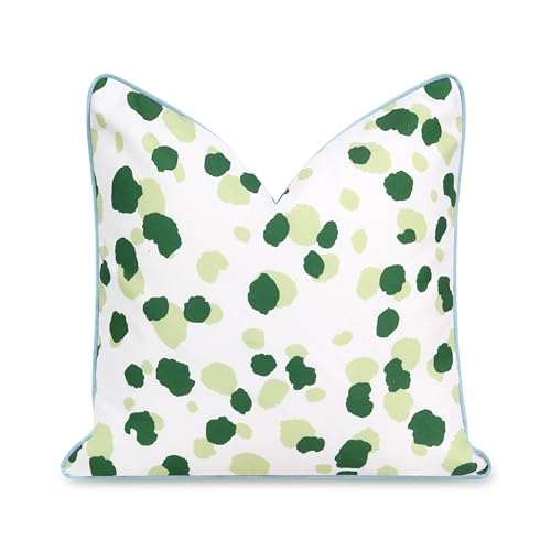 Hofdeco Premium Coastal Patio Indoor Outdoor Throw Pillow Cover Only 20x20 Water Repellent for Backyard Couch Green Leopard with Piping - Image 1