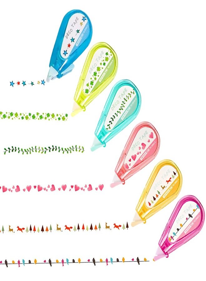 Primst 6 Pcs Decorative Correction Tape, Cute Cartoon Pattern Correction Tape, Decorative Curve Highlighter for DIY Scrapbook Journal Greeting Card Letter Diary - Image 1