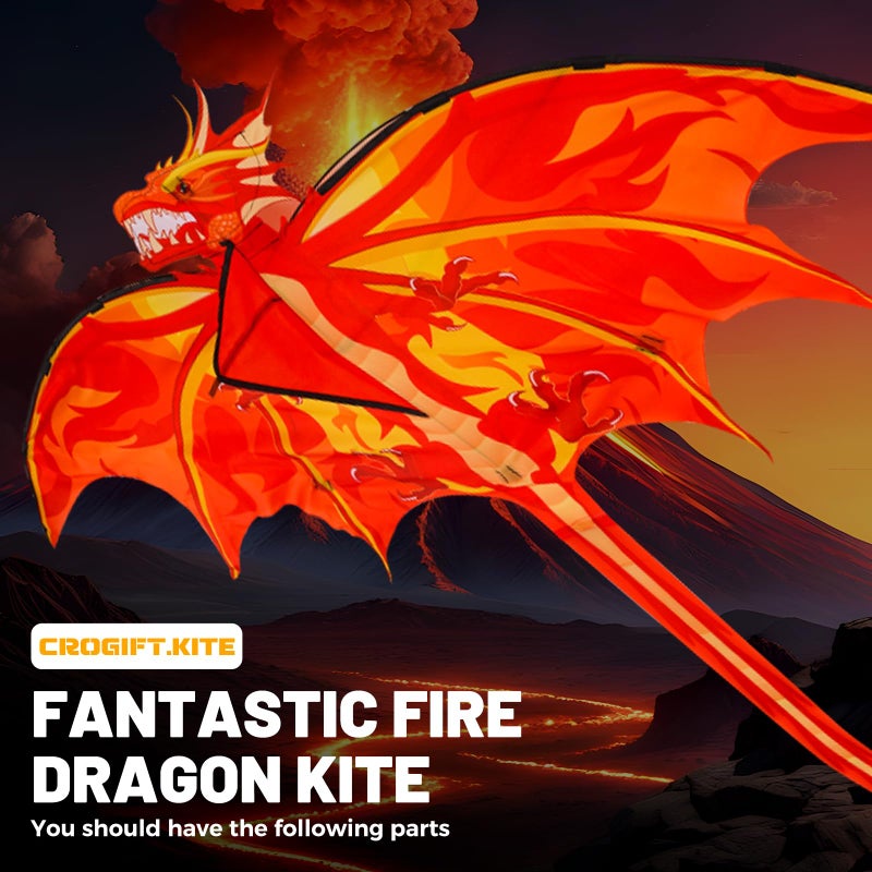 Crogift 4 Pack Kites - Large Fire Dragon Kite Green Snake Devil Fish Red Mollusc Octopus with Long Colorful Tail for Kids Adults Beach Toy Gifts Outdoor Game Activities - Image 2