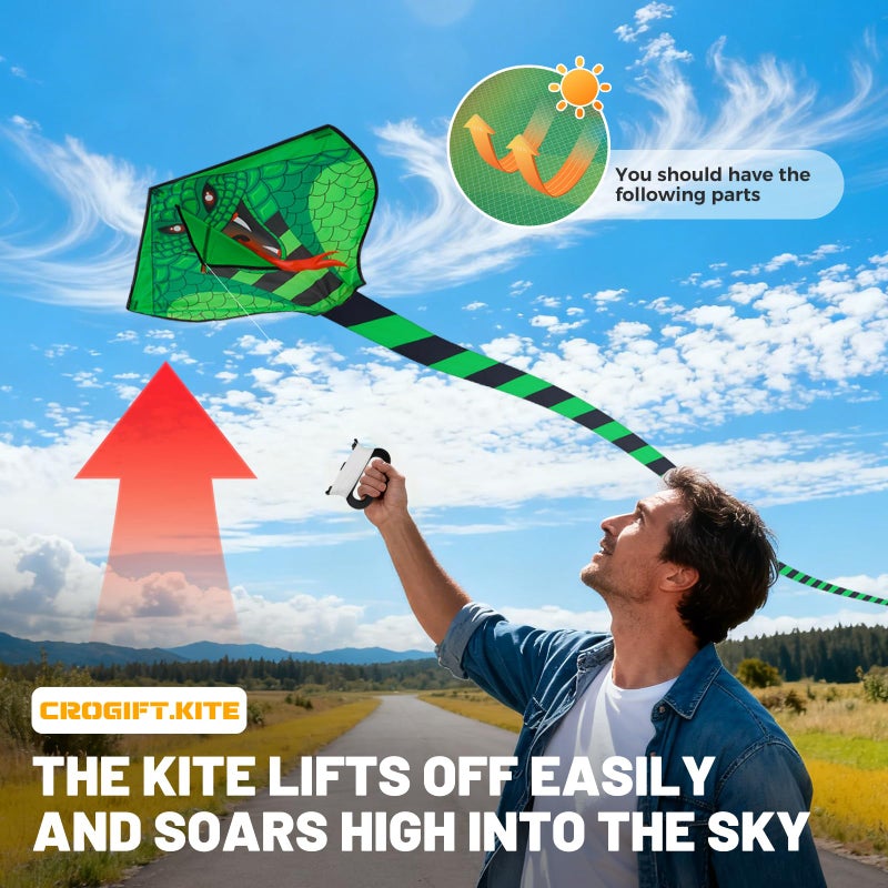 Crogift 4 Pack Kites - Large Fire Dragon Kite Green Snake Devil Fish Red Mollusc Octopus with Long Colorful Tail for Kids Adults Beach Toy Gifts Outdoor Game Activities - Image 4