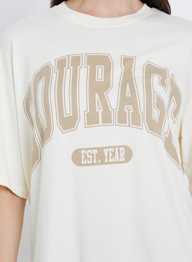 Take Two Beige Slogan Oversized T-Shirt - Image 3